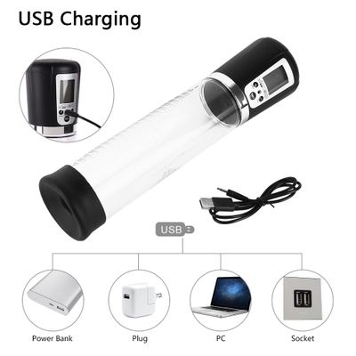 Penis Pump Vibrator Electronic LCD Display USB Rechargeable Male Vacuum Pump Penis Enlargement Automatic Pump Toys For Adults