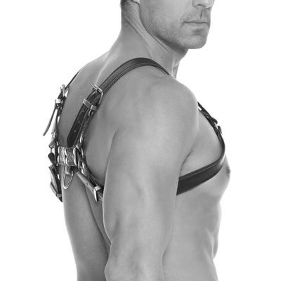 Ouch! Riveted Bonded Leather Bulldog Chest Harness - L/XL