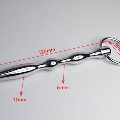 12CM Long Male Stainless Steel Urethral Sounding Stretching Stimulate Bead Dilator Penis Plug With Cock Ring BDSM Sex Toy 637