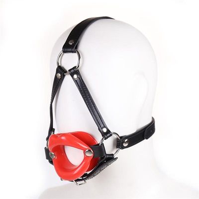 Adult Sex Bondage Female Silicone Lip Muzzle Gag with Leather Strap Forced Open Mouth Sex Toy