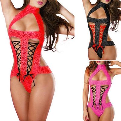 Erotic Lingerie Women Lace Perspective Babydoll Sexy Teddy Lingerie Hot Open Bra Halter Temptation Lenceria Sexy Underwear