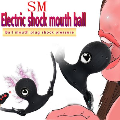 Electric Shock Silicone Gag Ball BDSM Bondage Restraints Wireless Remote Open Mouth Sex Ball Harness Strap Gag Sex Toy for Women