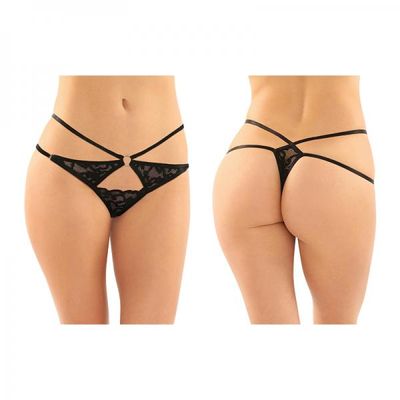 Jasmine Strappy Lace Thong With Front Keyhole Cutout 6-pack L/xl Black