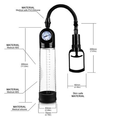 Penis vacuum pump for male erection pump, male sex toy penis enlargement pump with pressure gauge, for safe suction of harder er
