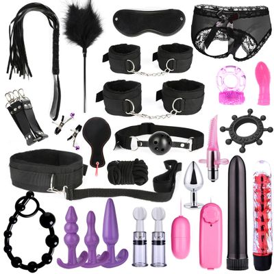 26 pcs Sex Toys for Men Male Masturbator Sex Handcuffs Whip Mouth Gag Sex Anal Vibrator Bondage Set Sexy Lingerie Toys