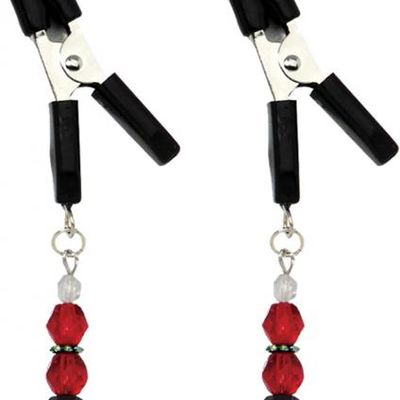 Red Beaded Nipple Clamps With Jumper Cable Tip Red