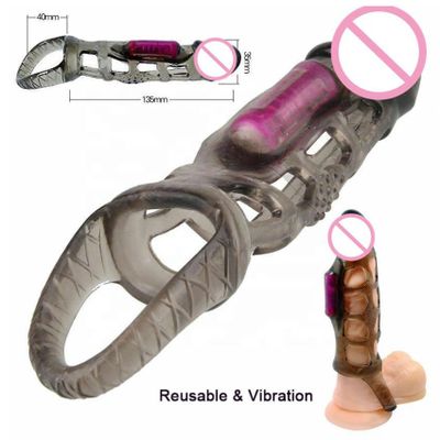 KAMAHOUSE BAILE 6.29 INCH VIBRATING PENIS EXTENSION EXTENDER COCK SLEEVE GIRTH ENHANCER FOR MEN