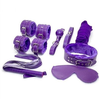 7 Pieces/Set Collar Furry Fuzzy Bed Bondage Gear Restraint Set Kit Ball Gag Cuff Whip Sexy 2019 Products Sex Toys For Lovers