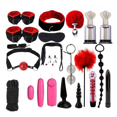 Bdsm Set Kit Sex Bondage Rope Sex Toys for Couples Metal Butt Plug Tail Slave Collar Whip Handcuffs  Adult Games Vibrator Woman