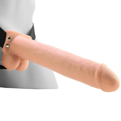 11 Inch Hollow Vibrating Strap-On with Balls