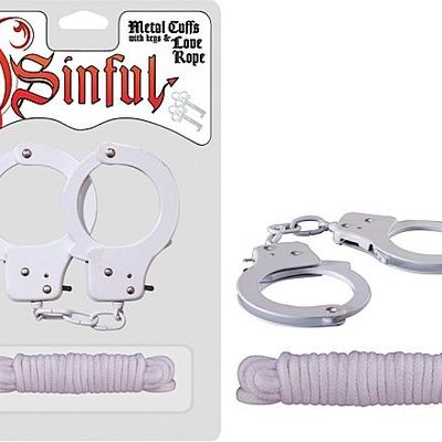 Metal Cuffs with Love Rope White