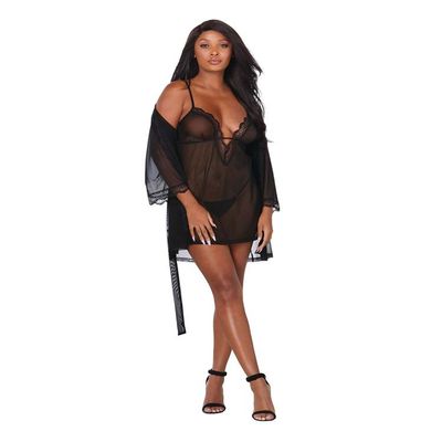 Dreamgirl Black Mesh Chemise & Robe Set