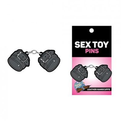 Wood Rocket Sex Toy Leather Handcuffs Large Pin &#8211; Black