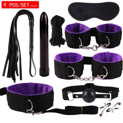 Exotic Accessories Nylon Sex Bondage Set Sexy Lingerie Handcuffs Whip Rope Anal Vibrator Adult Sex Toy for Couples adult toys