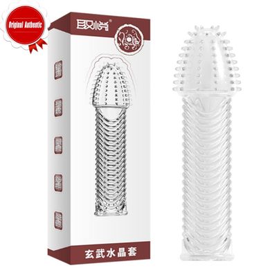 Extension Reusable Condom Penis Sleeve Male Enlargement Time Delay Spike Clit Massager Cover Crystal Clear Condoms Adult Sex Toy