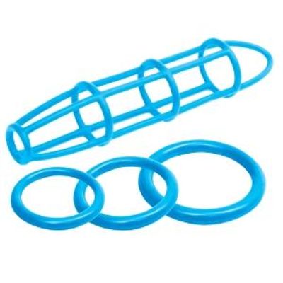 Neon Silicone Cage And Love Ring Set Blue