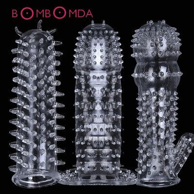 Reusable Men Condoms Time Delay Crystal Penis Condom Male Penis Extension Sleeve Soft G Point Adult Sex Toys for Men Dick Sleeve