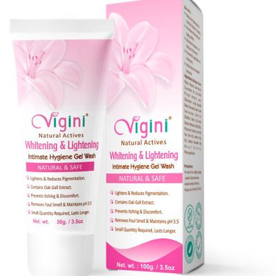 Vigini 100% Natural Actives Vaginal Intimate Hygiene Feminine Gel Wash for Women Lightening  Whitening Moisturizer Non Staining no Itching like Cream,Reduces Vaginal Itching Dryness foul Smell,No Added Color,No Sulphates,No Paraben,No Bleaching agent
