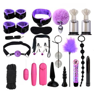 Bdsm Set Kit Sex Bondage Rope Sex Toys for Couples Metal Butt Plug Tail Slave Collar Whip Handcuffs  Adult Games Vibrator Woman