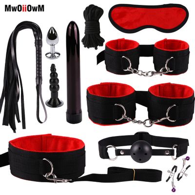 Exotic Accessories Nylon Sex Bondage Set Sexy Lingerie Handcuffs Whip Rope Anal Vibrator Adult Sex Toy for Couples adult toys
